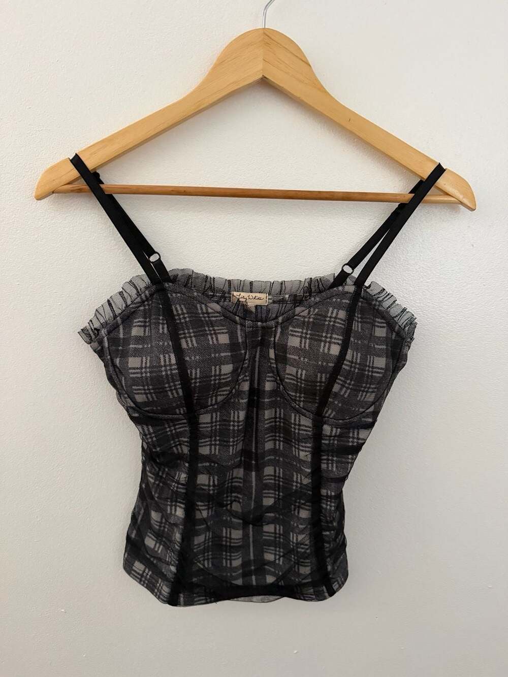 Lily White Black and White Plaid Mesh Corset Bustier Tank Top Size S
